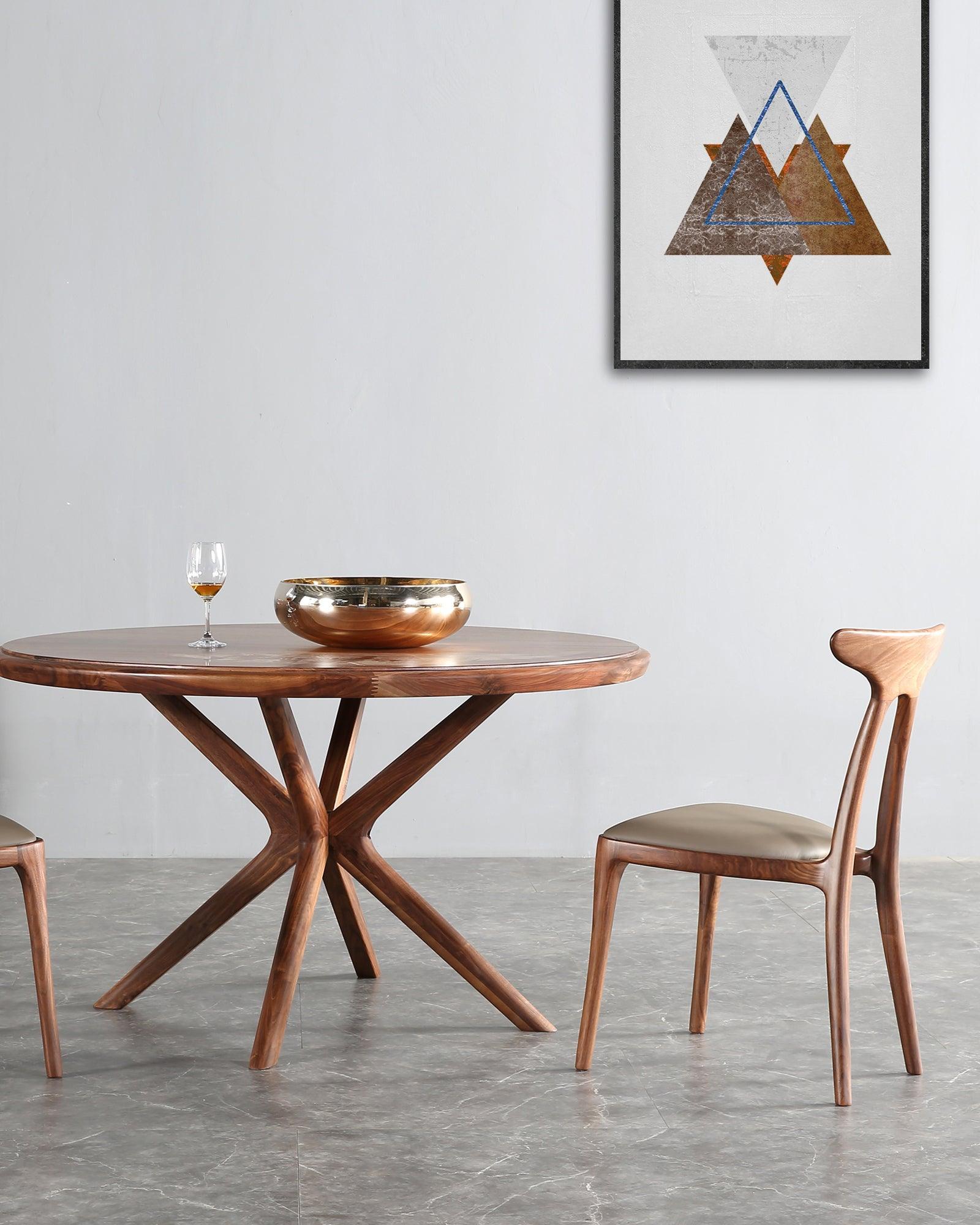 Walnut Round Dining Table And Chair Set - at KUMO HOME