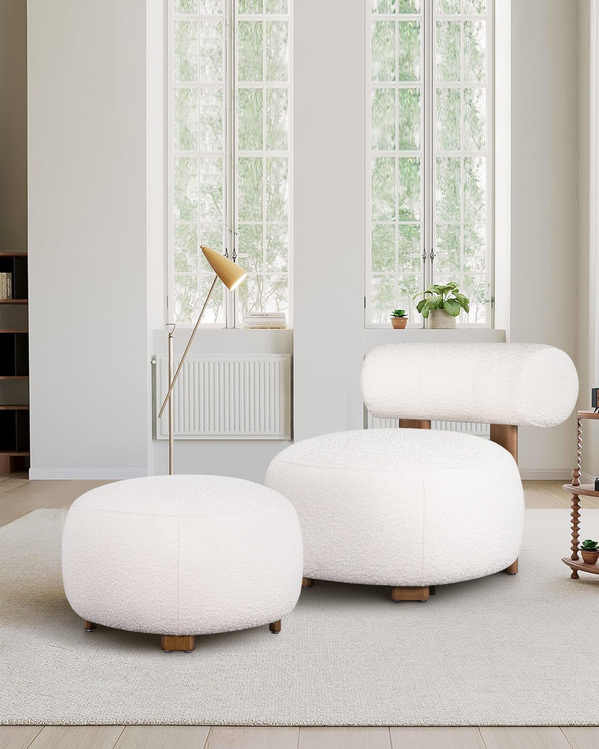 Creamy Kumo Boucle Chair With Ottoman - at KUMO HOME
