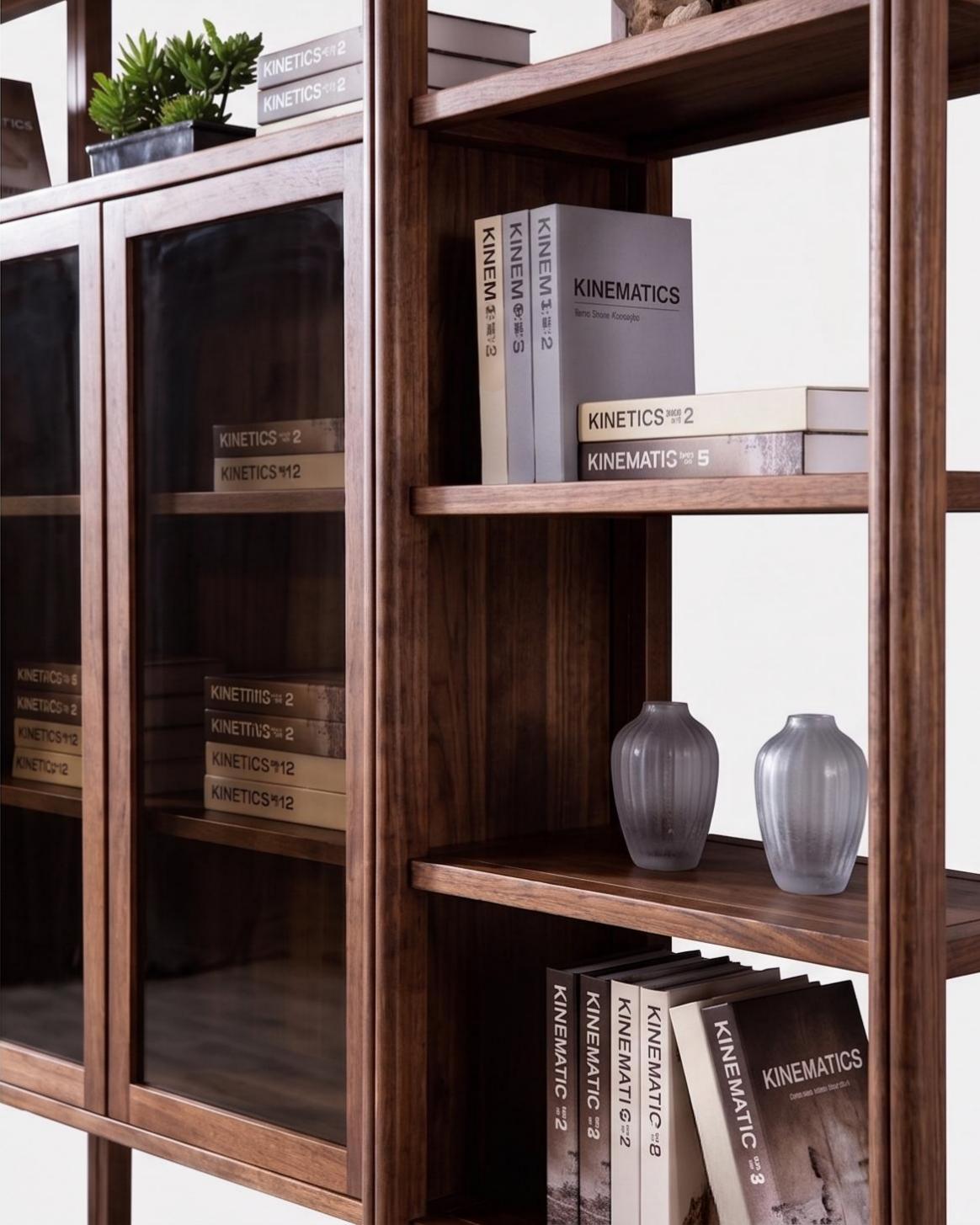 Kumo Heritage Walnut Solid Wood Glass Bookcase | | KUMO HOME