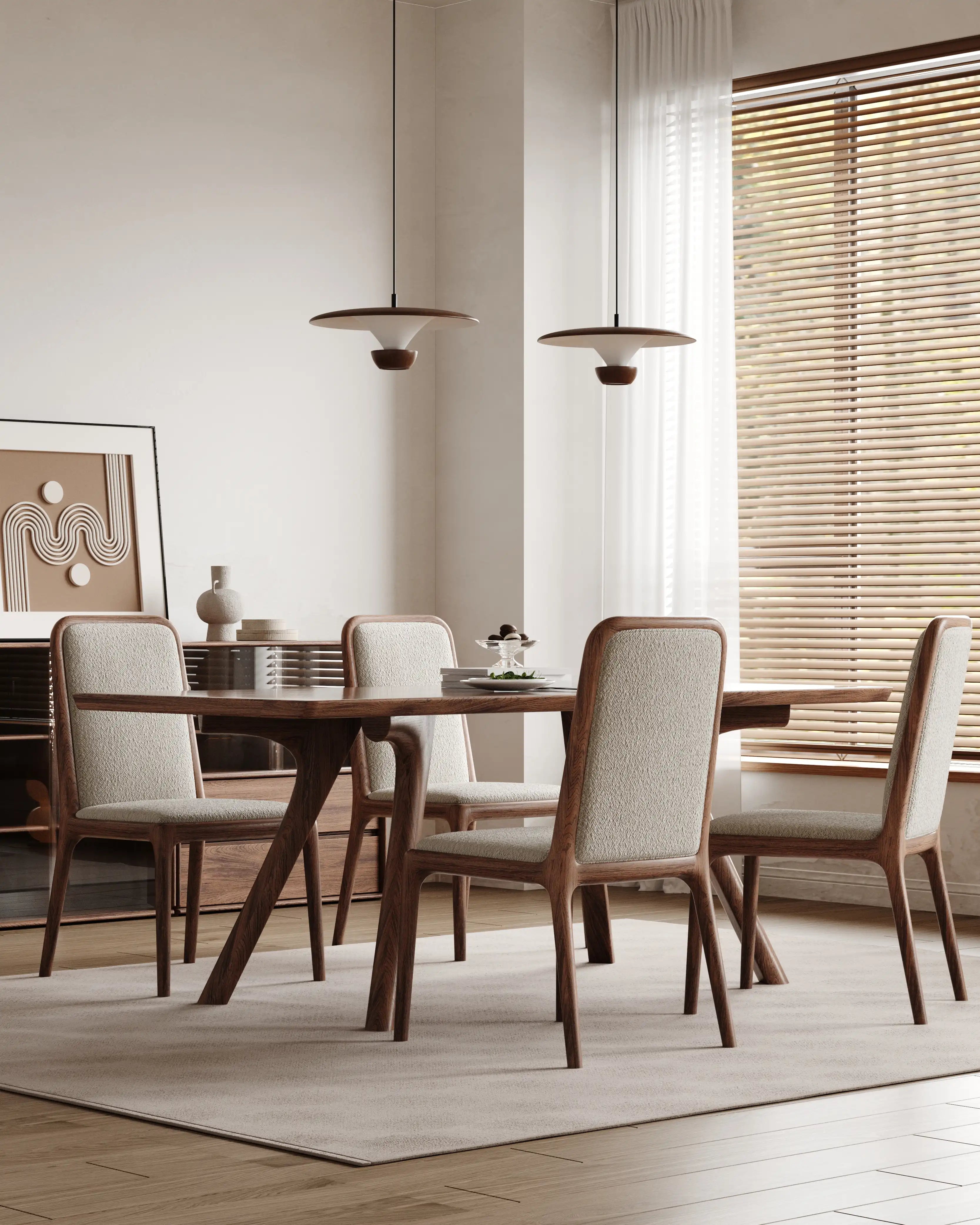 Black Walnut Slab Dining Table And Chairs Set - at KUMO HOME