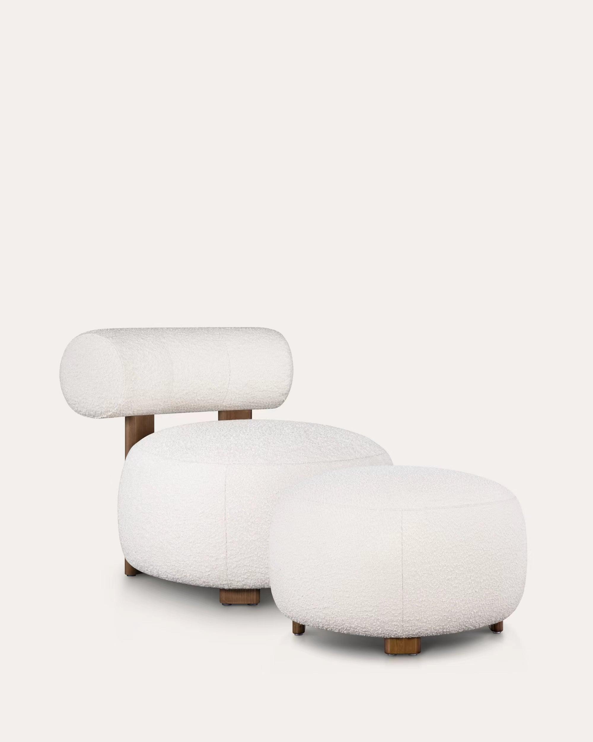 Creamy Kumo Boucle Chair With Ottoman - at KUMO HOME