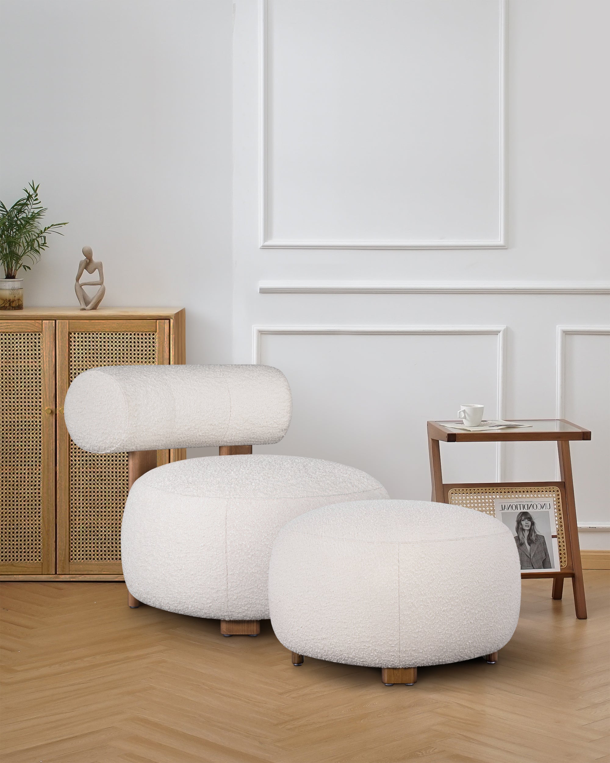 Creamy Kumo Boucle Chair With Ottoman