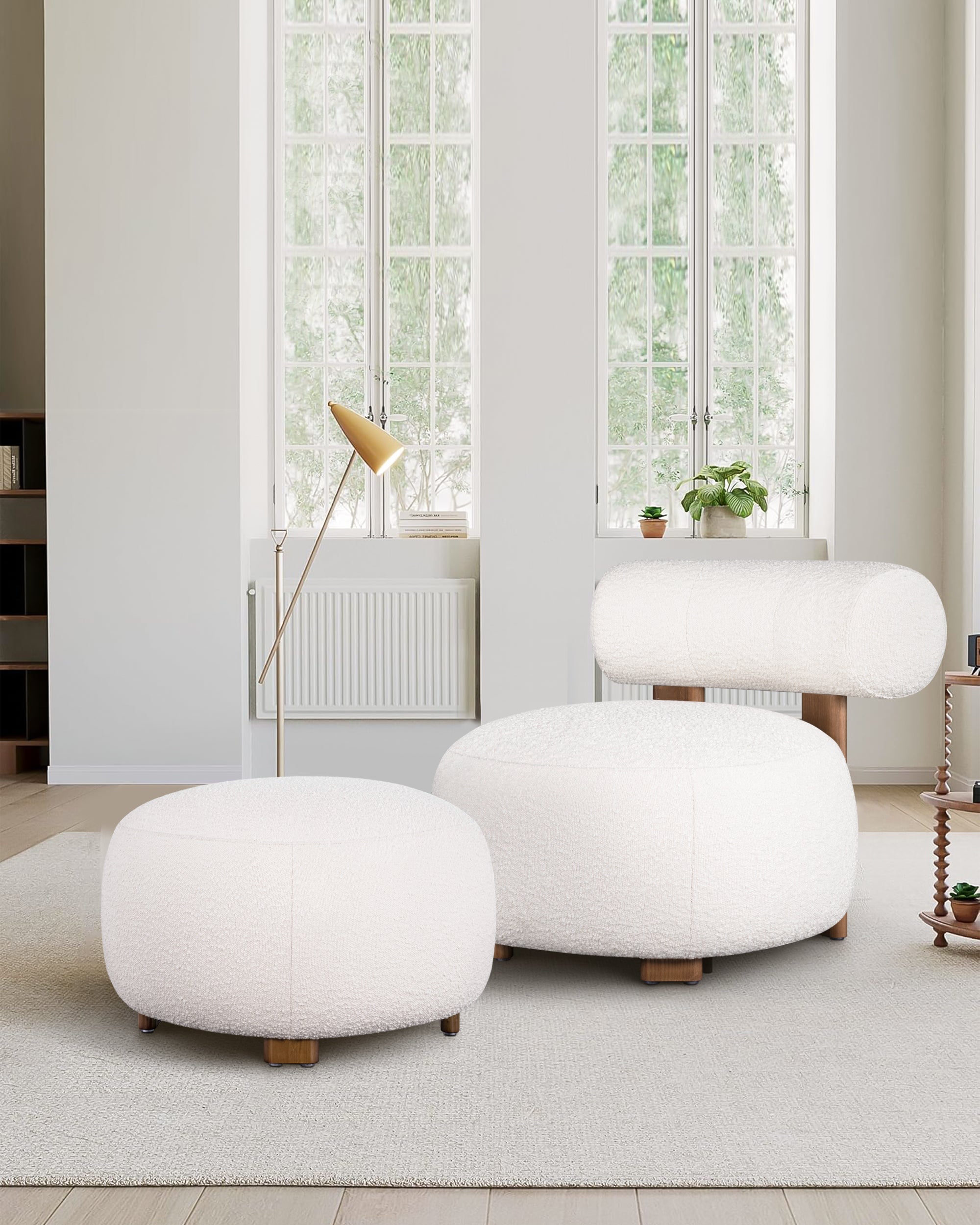 Creamy Kumo Boucle Chair With Ottoman