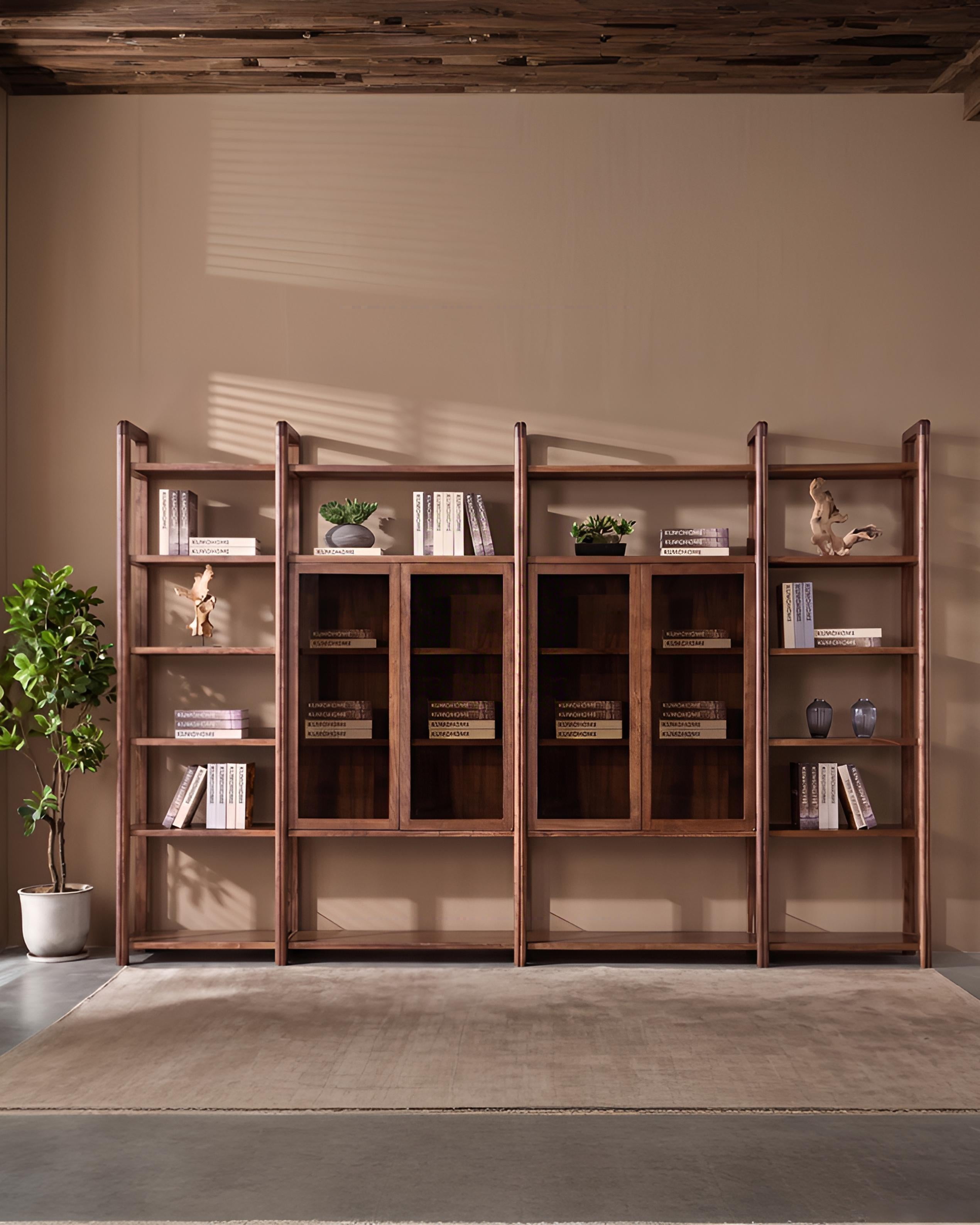 Kumo Heritage Walnut Solid Wood Glass Bookcase | | KUMO HOME