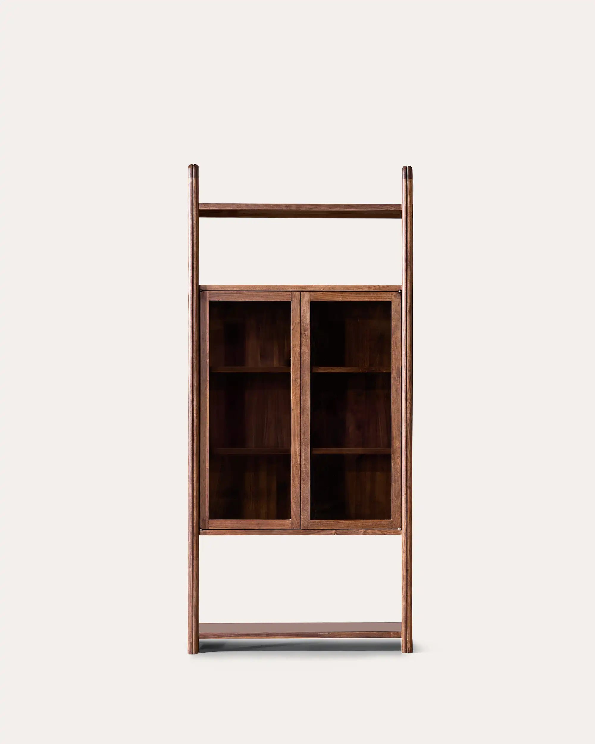 Kumo Heritage Walnut Solid Wood Glass Bookcase | | KUMO HOME