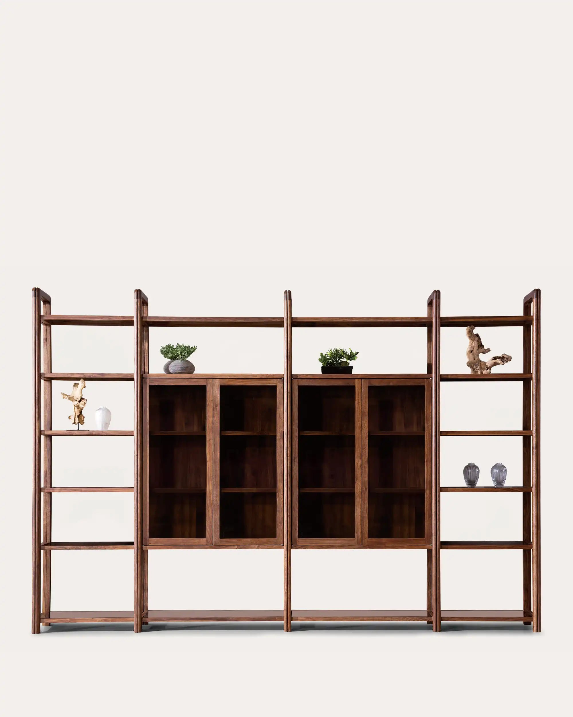 Kumo Heritage Walnut Solid Wood Glass Bookcase | | KUMO HOME