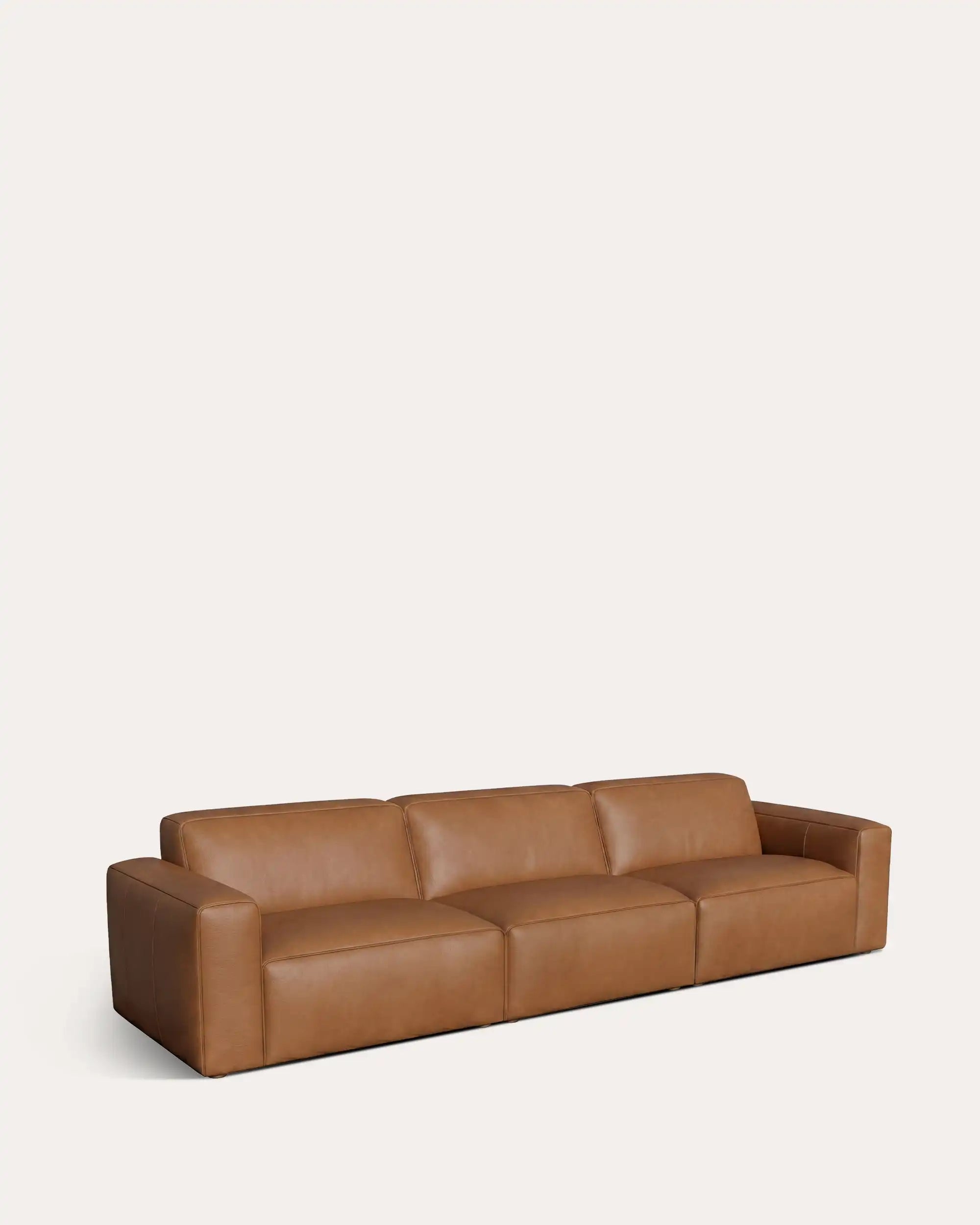 Canvas Modular Walnut Leather Sofa - 3 Seater
