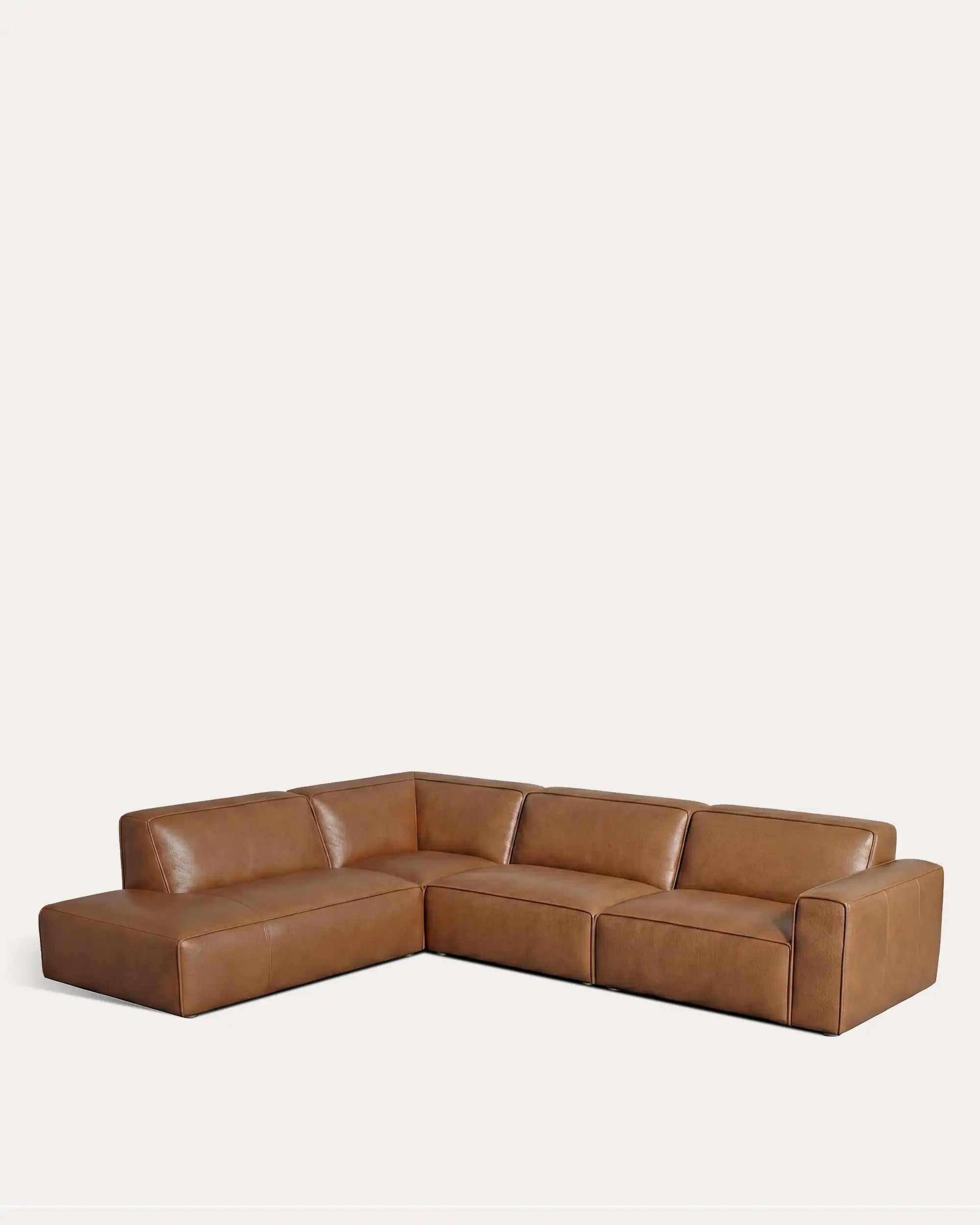 Canvas Modular Walnut Leather Sofa - L-shaped