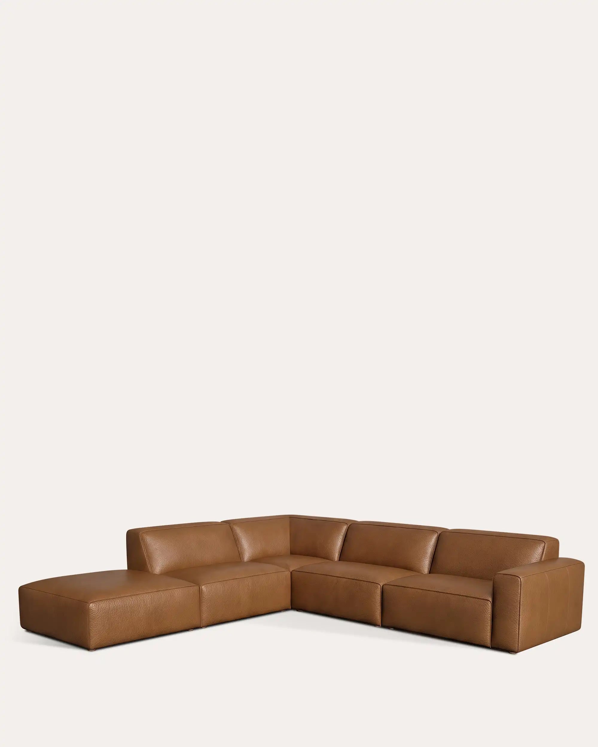 Canvas Modular Walnut Leather Sofa - L-shaped