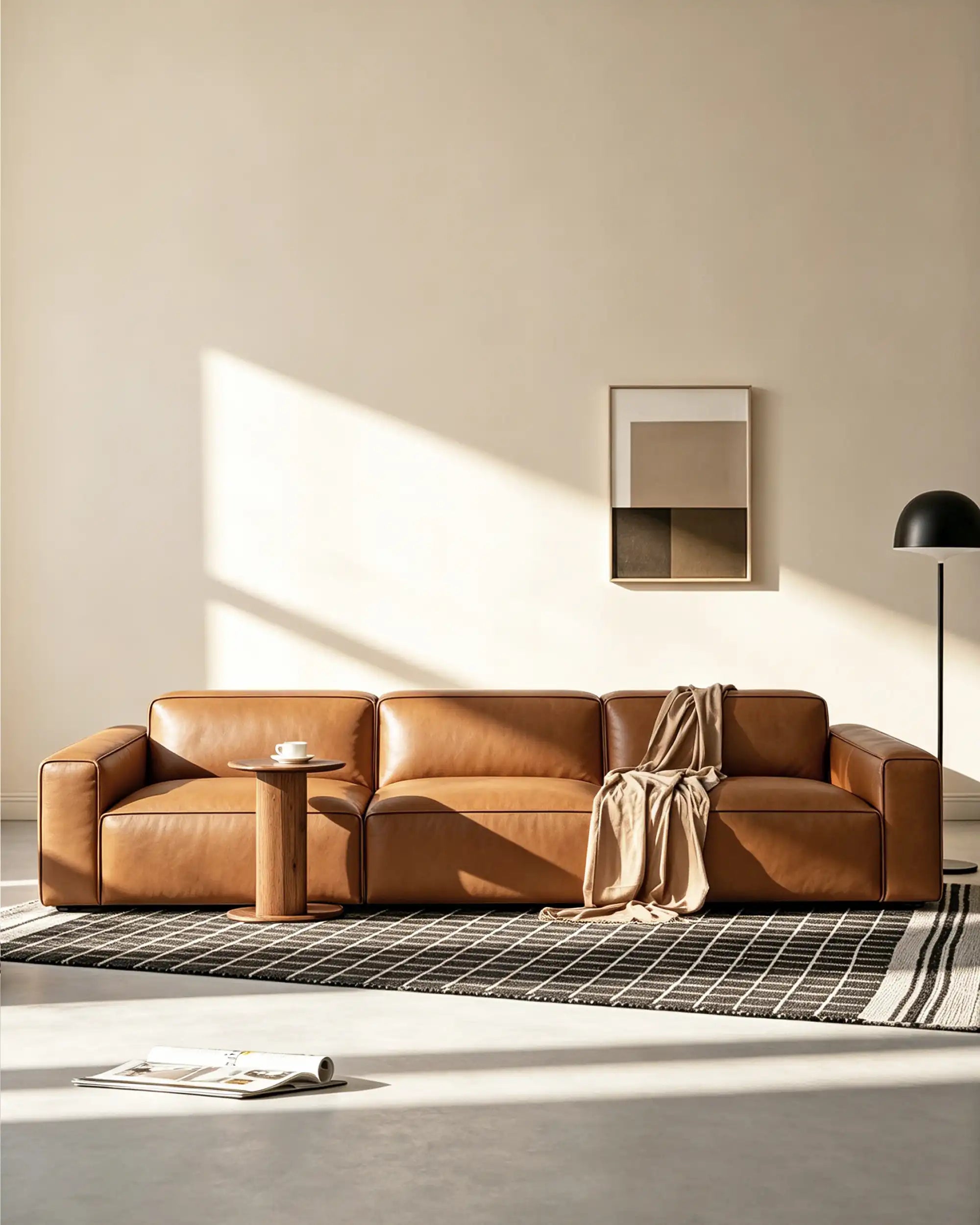 Canvas Modular Walnut Leather Sofa - L-shaped